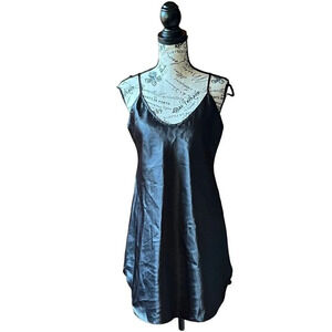 Vintage Honors Intimates Black Satin Mini Dress Womens Sleepwear Size M